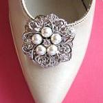 Weddings, Shoe Clips, Ivory Pearl And Crystal,..