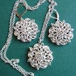 Wedding Earrings, Silver, Rhinestone Floral..