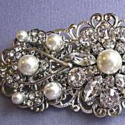 Wedding Hair Barrette- Pearl Hair Piece - Pearl and Crystal and Silver- Wedding Hair Clip-Ivy Rose Collection