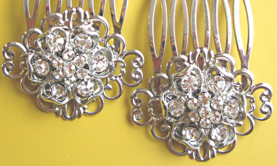 Wedding Hair Comb Set, Bridal Accessory, Silver Floral, Blooming Collection, Minni Comb Set