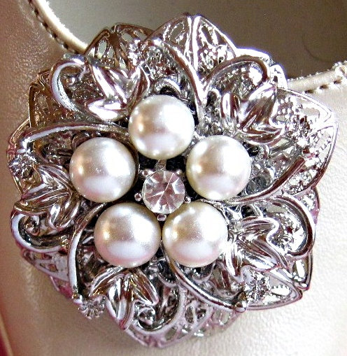 Weddings, Shoe Clips, Ivory Pearl And Crystal, Filigree Flower
