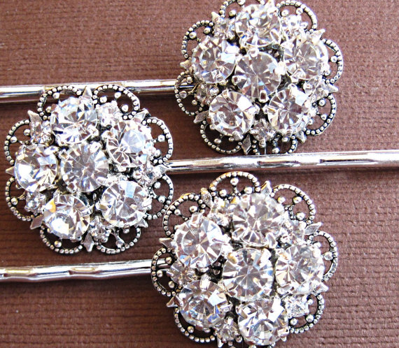 Wedding Hair Pins- Set Of 3- Bridal Accessories- Crystal Accessories, Brilliant Sparkle Collection