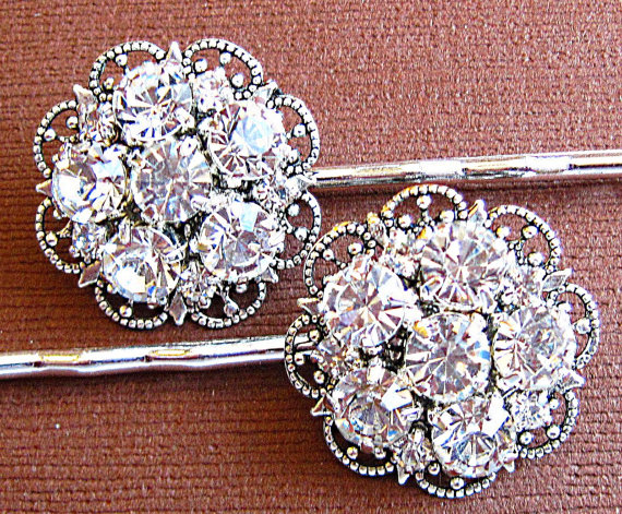 Wedding Hair Pins- Crystal Hair Accessories, Bridal Hair Clips, Set Of 2- Brilliant Sparkle Collection