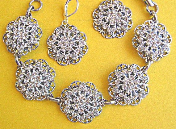 Bridesmaids Jewelry Set, Bracelet And Earrings, Bridal Jewelry