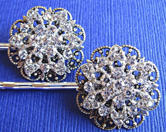 Wedding Hair Pins, Crystal Flowers, Flower Hair Piece, Bridal Hiar Accessory , Set Of Two