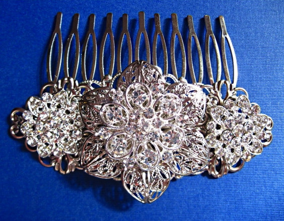 Wedding Hair Comb, Bridal Accessories,silver And Crystal, Hair Piece, "silver Petals" Collection