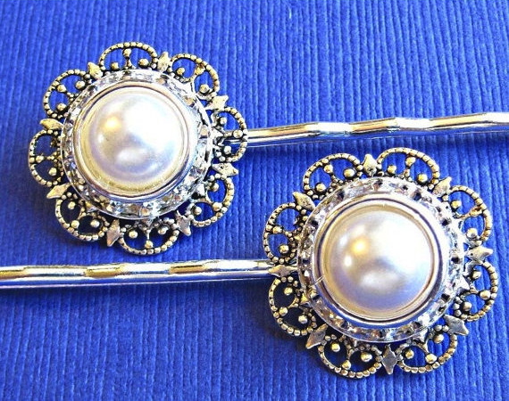 Wedding Hair Pins, White Pearl, Victorian Style, "radiant",gift For Her, Christmas Party, Stocking Stuffer