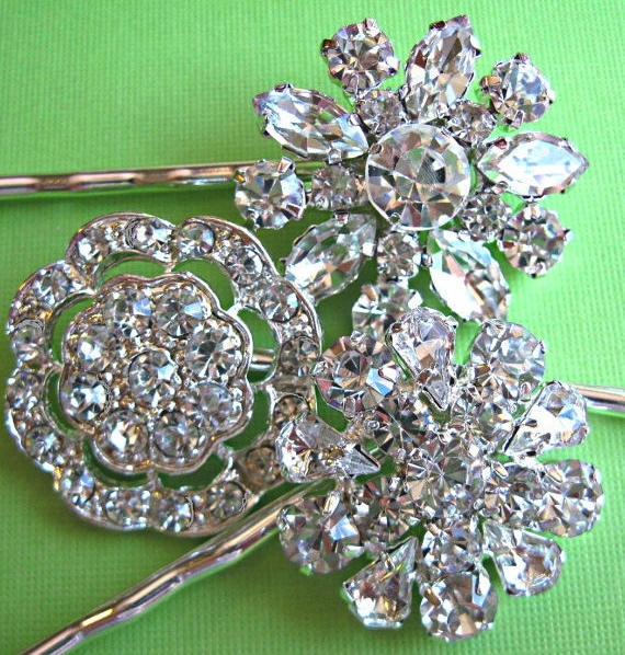 Wedding Hair Pins, Bridal Accessories, Crystal Hair Pins, Flower Accessories, Vintage Style Hair Clips,set Of 3
