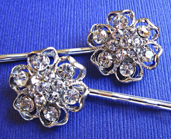 Wedding Hair Pins- Garden Wedding- Crystal Flower Hair Pins, Blooming Collection, Set Of 2, Bridal Accessories