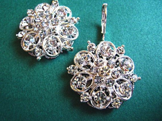Wedding Earrings, Silver, Rhinestone Floral Earrings, Bridal Jewelry, "silver Petals Collection"